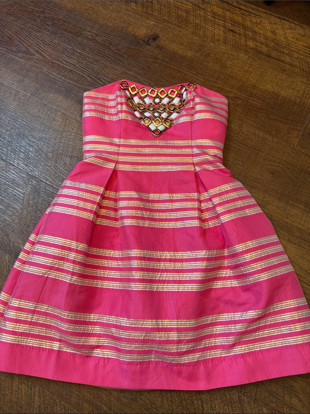 Lilly Pulitzer Hot Pink Strapless Dress with Gold Accents